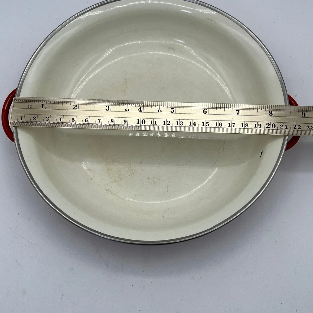 Vintage McM Red Enamel Paella Pan Round Shallow Saute‎ Dish  Duel Handles 9 Inch
